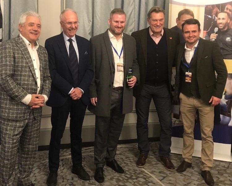 Peter Simpson and Tom Gooding with Kevin Keegan, Sven-Göran Eriksson and Glenn Hoddle